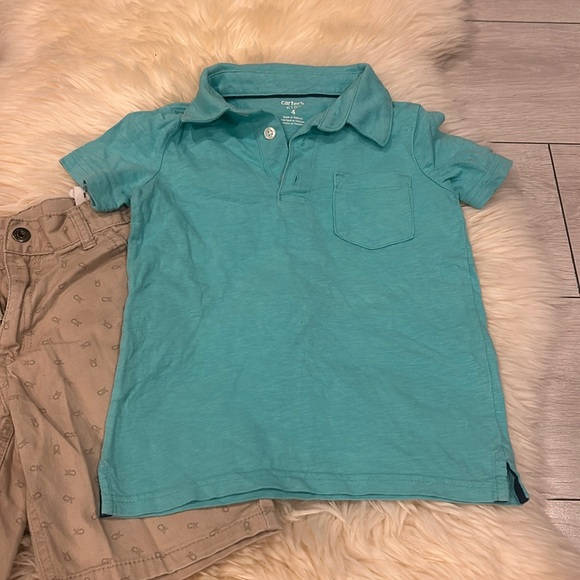 Calvin Klein Tan Khaki Shorts & Carter’s Teal Polo Shirt in Size 4 - Picture 2 of 7